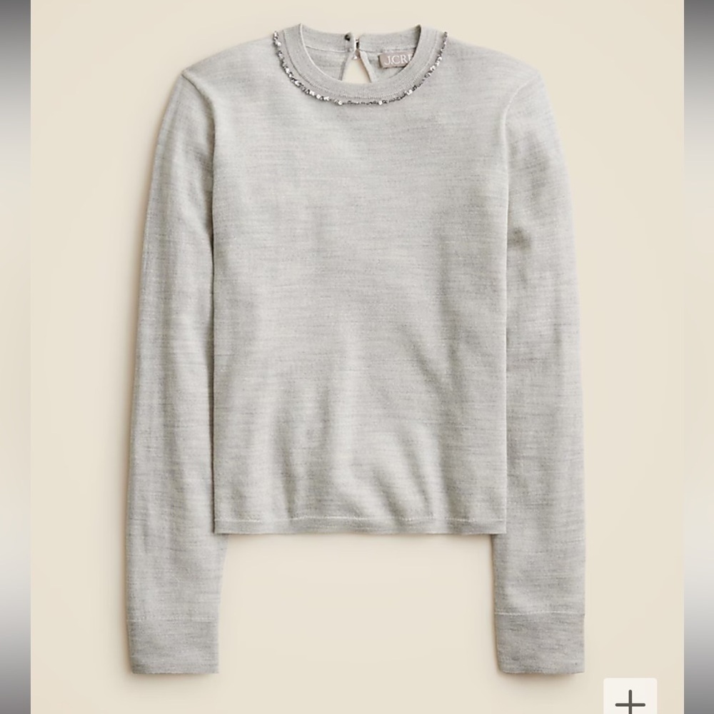 New J Crew Carolyn Embellished Fitted Crewneck Sweater Merino Wool $98 small